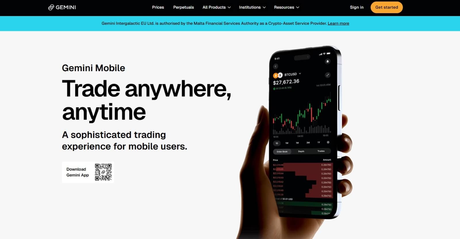 Gemini.com trader exchange app
