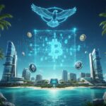 Futuristische Insel mit Hochhäusern