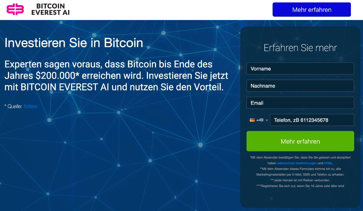 Bitcoin Everest AI Homepage
