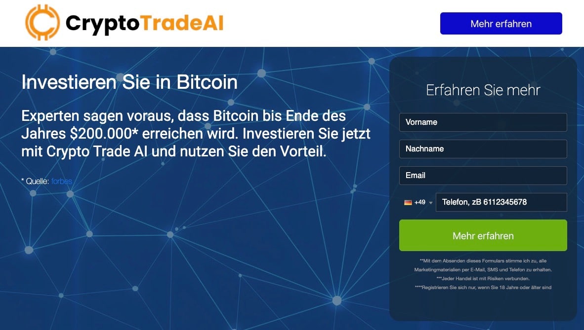 CryptoTrade AI Webseite