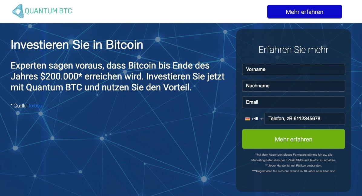 Quantum BTC Webseite