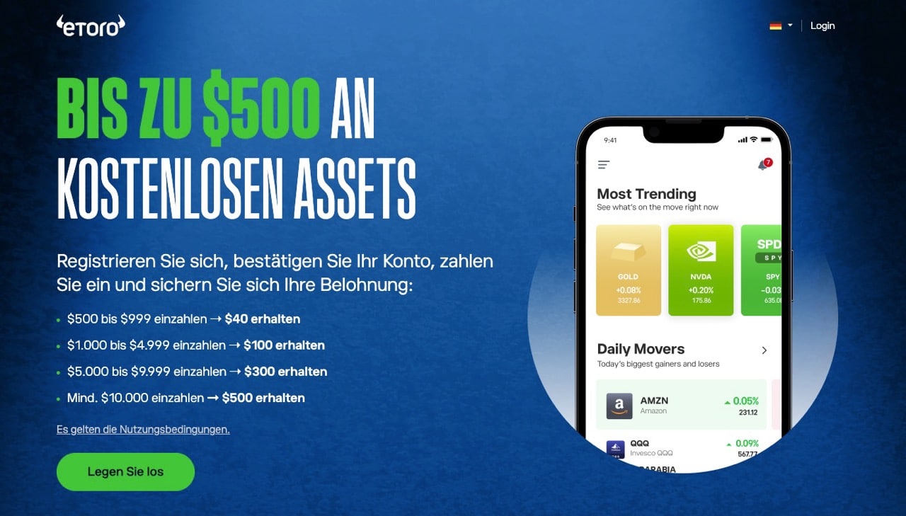 eToro Aktion kostenlose Assets