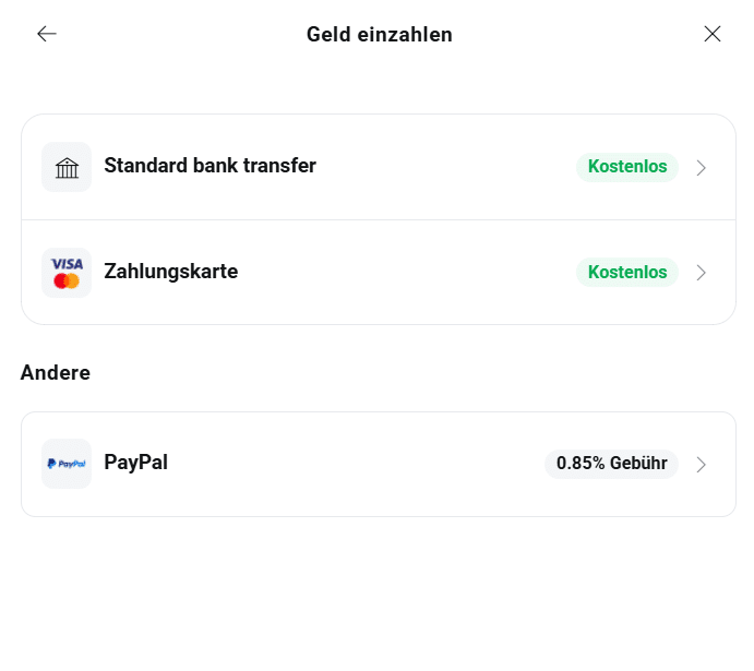 XTB Einzahlungsmethoden