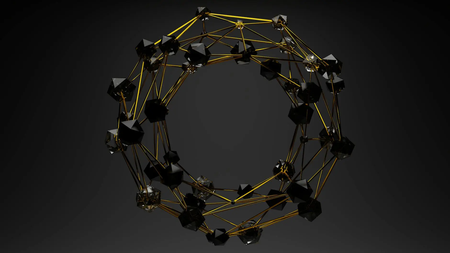 A 3D geometric representation of interconnected nodes and lines.