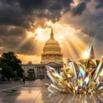 US Capitol building with crystalline structures representing cryptocurrency regulation clarity