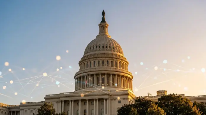 robinhood-chef-usa-crypto-clarity-act-regulierung US Capitol building with abstract digital network overlay representing cryptocurrency regulation