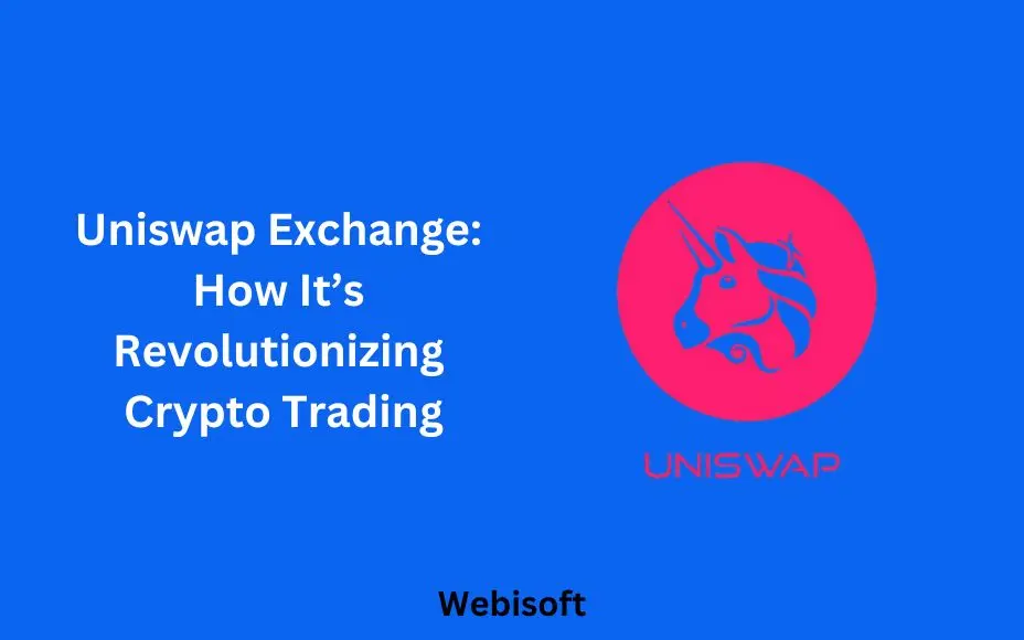 Uniswap exchange promotional image with unicorn logo and blue background.