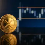 XRP cryptocurrency coin with financial chart showing price consolidation and trading levels