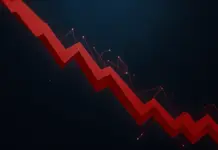 209 Mrd. Dollar Minus: Altcoins im längsten Abverkauf seit 2020 Dramatic downward financial graph showing steep cryptocurrency altcoin market decline