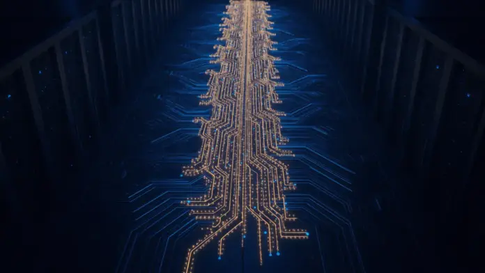 etf-mechanik-hinter-blackrocks-btc-und-eth-transfer Institutional blockchain infrastructure with glowing transaction pathways in blue and gold lighting