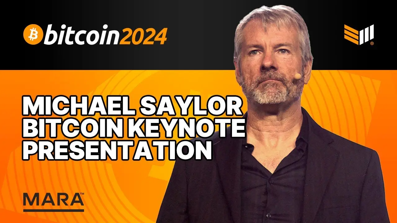 Michael Saylor presenting at Bitcoin 2024 conference.