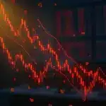 Declining cryptocurrency charts with red candlesticks showing altcoin market crash and falling tokens