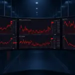 Modern financial trading floor with monitors showing Bitcoin ETF data trends in institutional setting