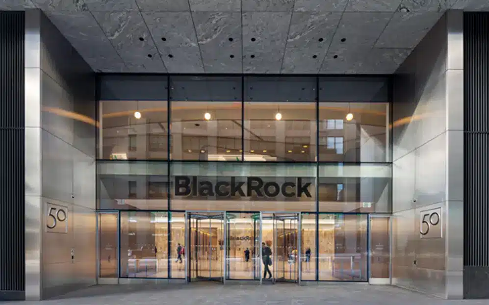 Exterior view of the BlackRock office building entrance with modern design.
