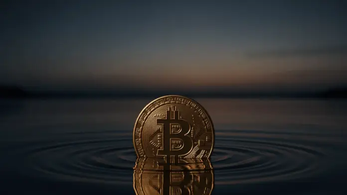 planb-bitcoin-baerenboden-52000-dollar-realized-price Bitcoin coin sinking in dark water representing bear market price decline to support levels