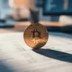 Bitcoin coin on financial balance sheet representing corporate treasury strategy