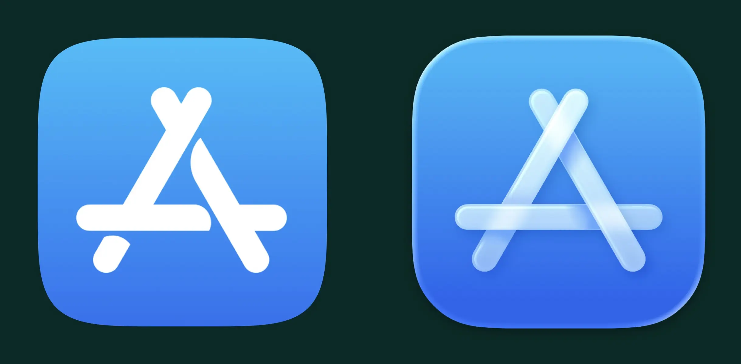 Two versions of the Apple App Store icon featuring a white stylized 'A' on a blue gradient background