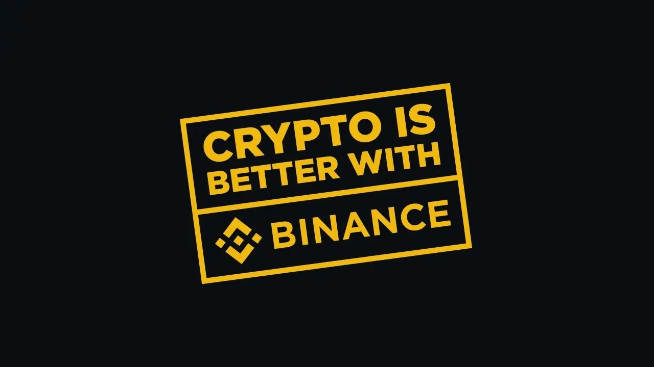 Yellow Binance logo and text reading 'CRYPTO IS BETTER WITH BINANCE' on a black background