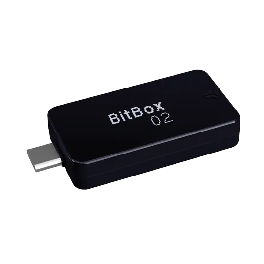 Black BitBox02 hardware wallet with a USB-C connector