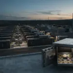 Bitcoin mining facility beside a visibly reduced cryptocurrency reserve, illustrating BitFuFu’s opaque capacity deal.