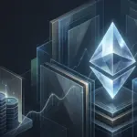Ethereum symbol in a secure institutional vault with rising market indicators