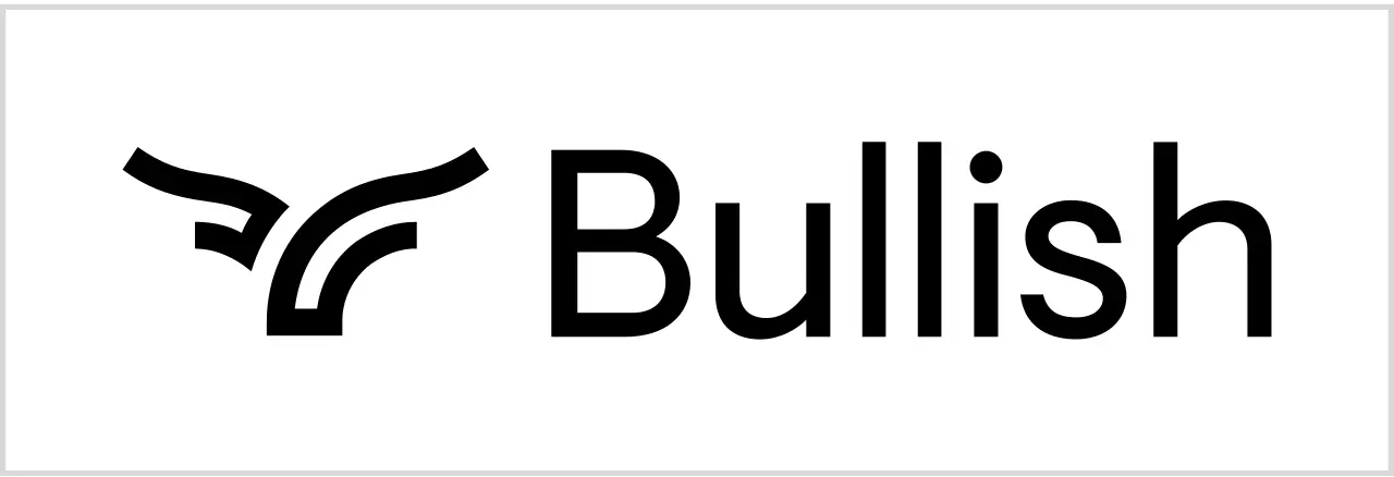 Bullish cryptocurrency exchange logo featuring a stylized bull horn icon and the brand name in black text.