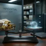 Confidential stablecoin reserve audit with gold, bond documents and a sealed financial report