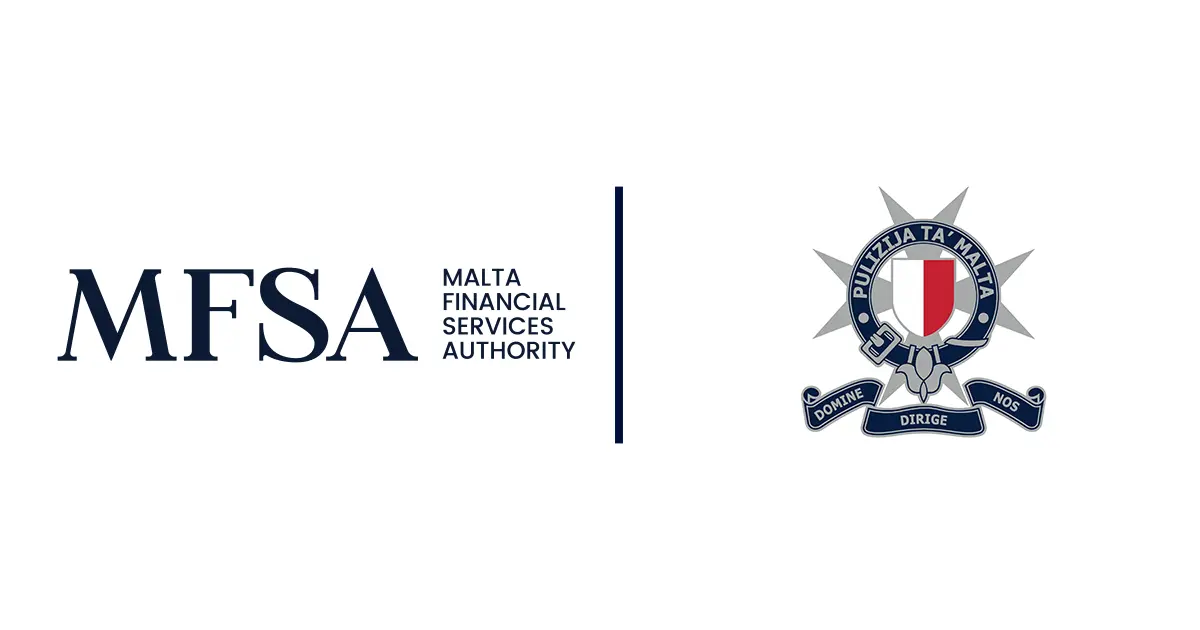 Logo of the Malta Financial Services Authority (MFSA) alongside the Malta Police Force emblem.