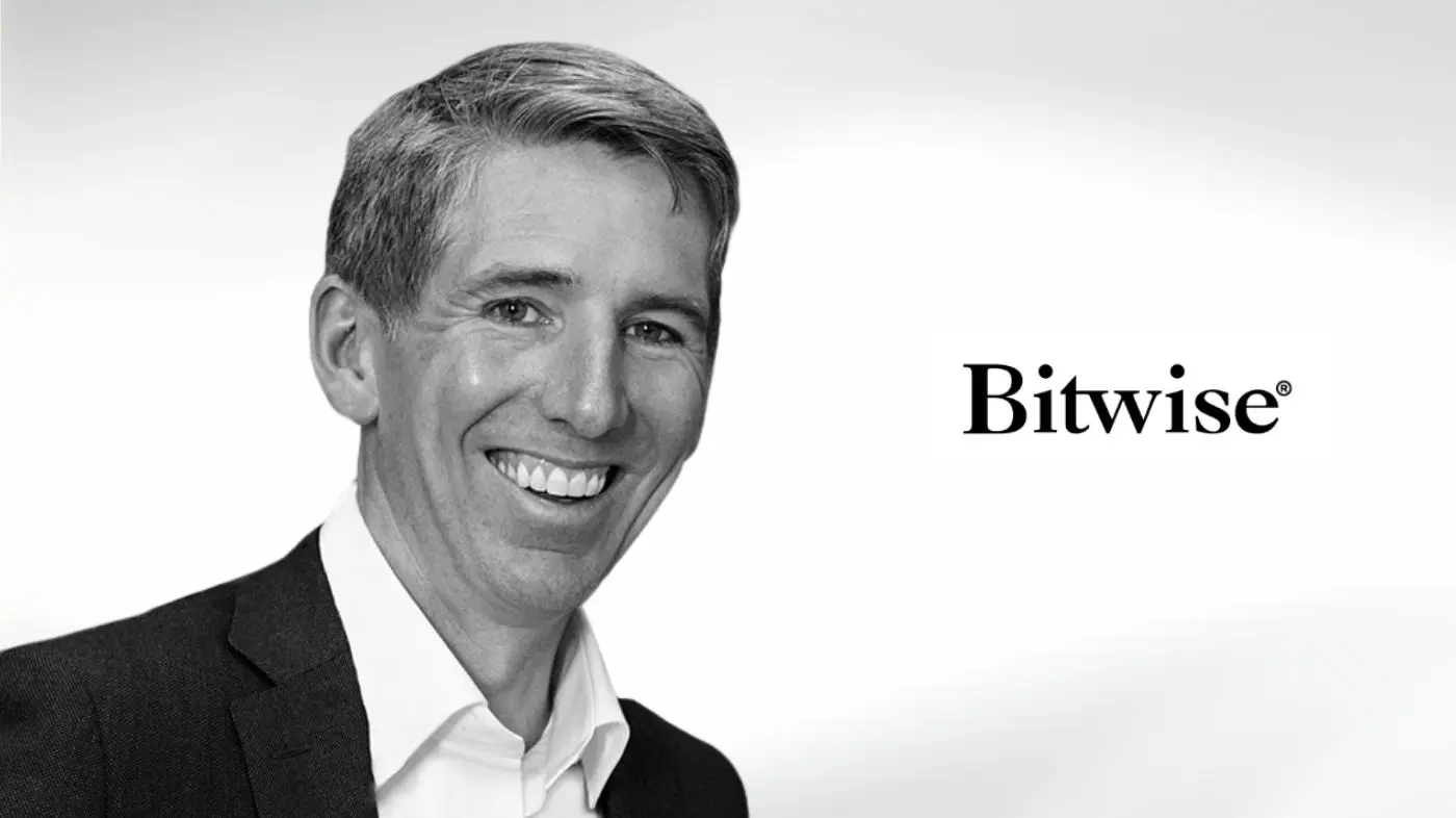 Black and white portrait of Matt Hougan next to the Bitwise company logo