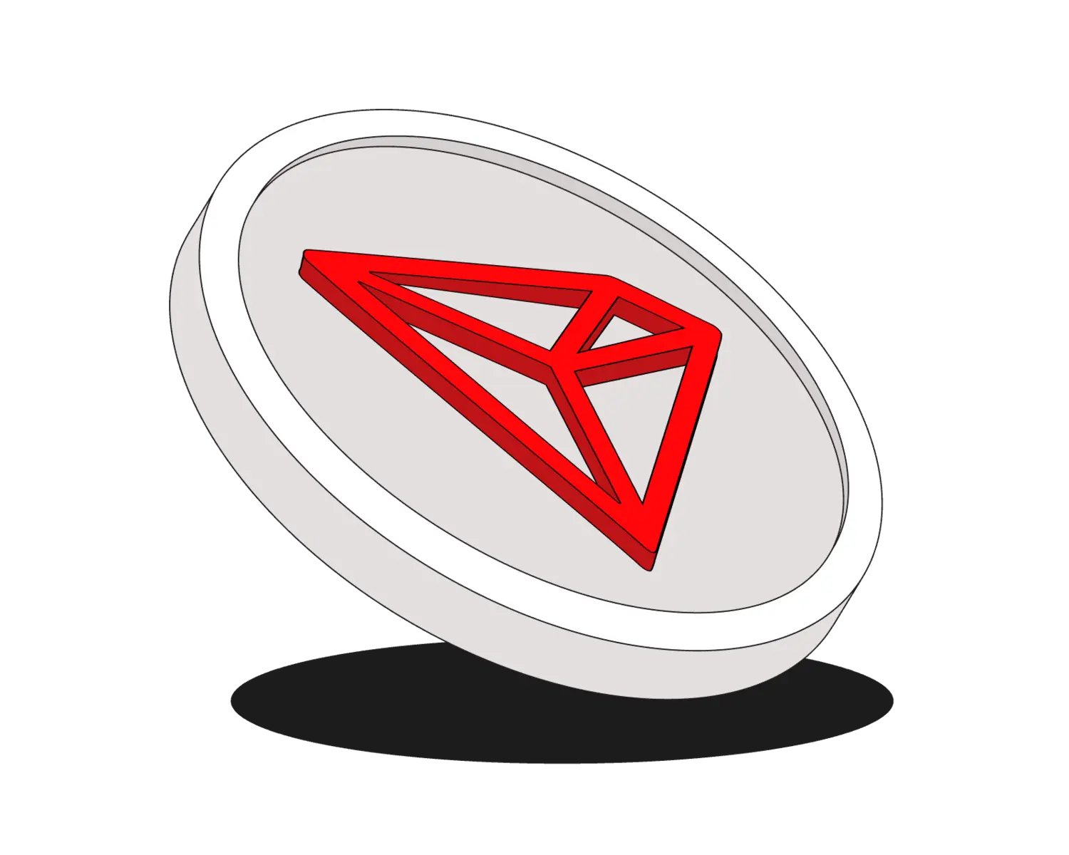 3D illustration of a white cryptocurrency coin featuring the red TRON TRX logo