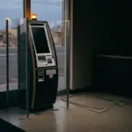 Abgeschalteter Krypto-ATM hinter einer Sperre als Symbol für das Verbot in Albuquerque