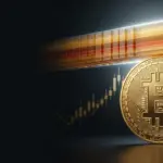 Goldene Bitcoin-Münze vor einer starken Angebotszone und technischem Widerstand