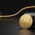 Goldene Bitcoin-Münze neben einer aktivierten Wallet und einer unberührten Blockchain-Transaktion