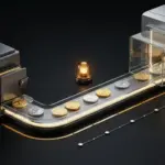 Abwicklung einer Krypto-Börse mit goldenen Coins auf dem Weg in eine sichere Verwahrung
