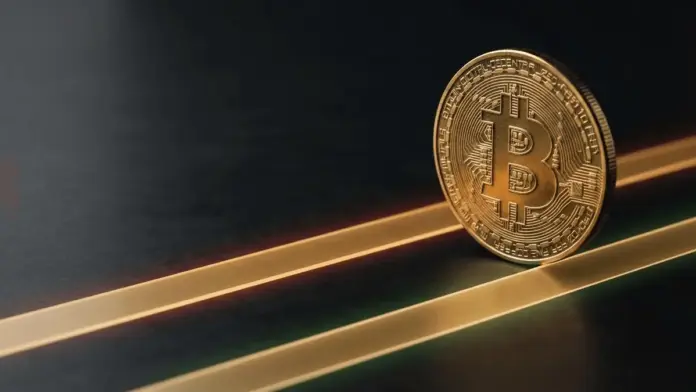 fast-2-prozent-kosten-robinhoods-bitcoin-route-im-check Bitcoin-Münze zwischen zwei Kurslinien als Symbol für versteckte Spread-Kosten beim Handel