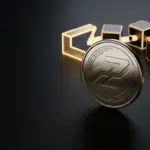 Goldene Kryptowährung vor einer zurückgesetzten Blockchain als Symbol für Zanos Rollback