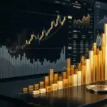 Robinhoods Krypto-Aufschwung bleibt hinter Vorjahreswert zurück Abstrakte Darstellung von Robinhoods Krypto-Erholung mit schwächerem Jahresvergleich in Schwarz und Gold
