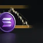 Solana coin above a dark market chart showing a test of the key support zone