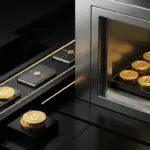 20,9 Milliarden Dollar: So finanziert Strategy seine Bitcoin-Strategie Goldene Bitcoin-Münzen in einem institutionellen Tresor als Symbol für Strategys Finanzierung und Treasury-Strategie