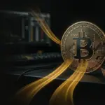 Bitcoin coin amid contrasting gold capital flows, symbolizing mixed spot ETF outflows and inflows